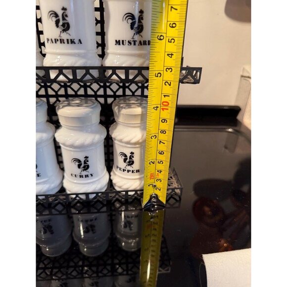 Vintage Hazel Atlas 17 pc Milk Glass Black Rooster Design Spices Shaker Set w/ B - Picture 12 of 13